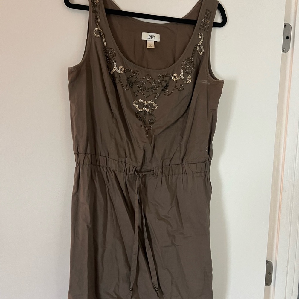 Loft Brown Sleeveless Dress with Embroidery